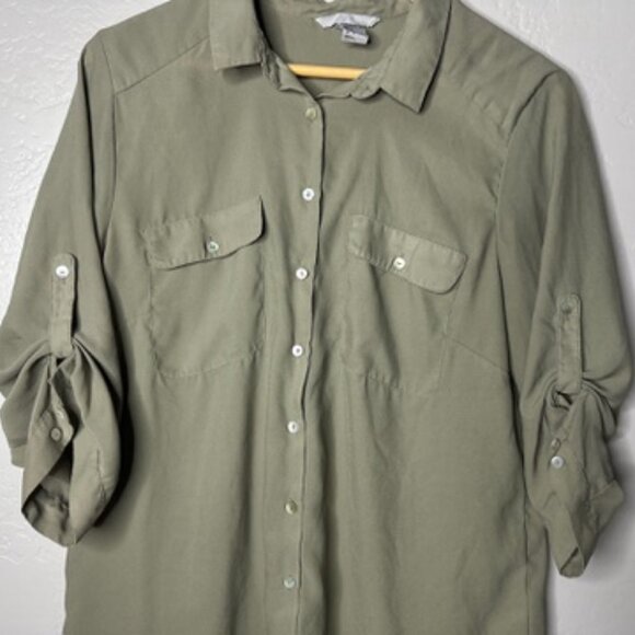 H&M Casual Utility Button-Down Shirt Size 14 US Relaxed Fit Blouse Olive Green - Picture 4 of 8